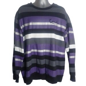 Karl Kani Striped Sweatshirt XXL Purple Black Gray White Long Sleeve Pullover